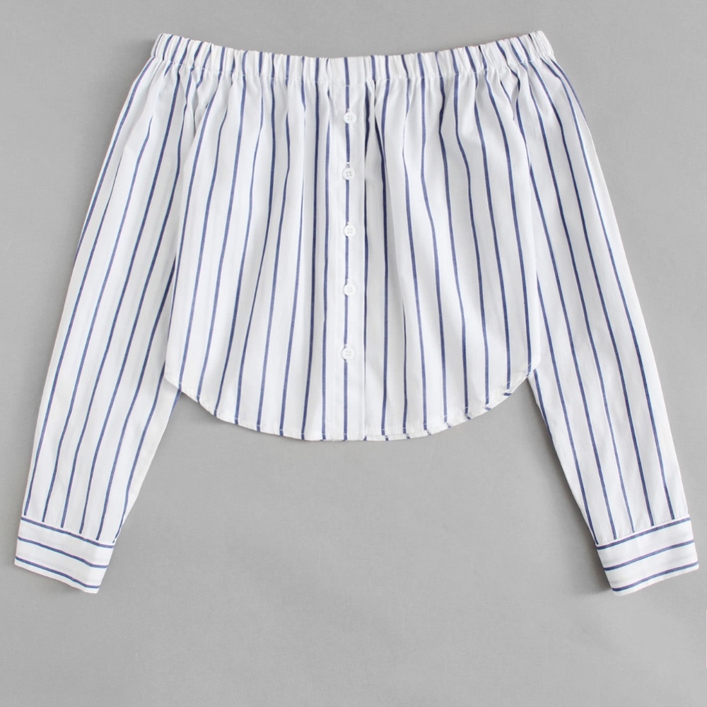Off Shoulder Single Breasted Striped Top